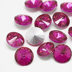 Rose Pointed Back Glass Rhinestone Cabochons, Rivoli Rhinestone, Back Plated, Faceted, Cone, Rose, 14x7mm
