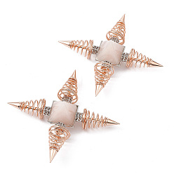 Rose Quartz Rose Gold Brass Spritual Energy Generator, with Natural Rose Quartz Pyramid and Conductive Coils, for Body Healing, Reiki Balancing Chakras, Aura Cleansing, Protection, Darts, 113.5x113.5x32mm