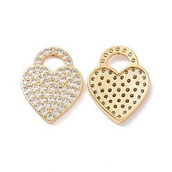 Real 18K Gold Plated Heart Brass Micro Pave Clear Cubic Zirconia Pendants, Cadmium Free & Nickel Free & Lead Free, Real 18K Gold Plated, 25x19.5x3mm, Hole: 6x7mm