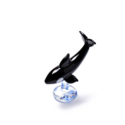 Negro Adornos de estatuilla en forma de ballena de cristal en miniatura con tema del océano, micro paisaje decoraciones para el hogar, negro, 62x33x67 mm