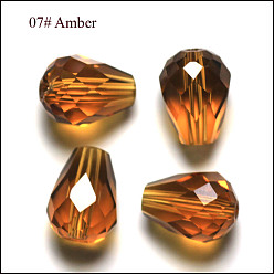 Verge D'or Imitations de perles de cristal autrichien, grade de aaa, facette, goutte , verge d'or, 8x10mm, Trou: 0.9~1mm