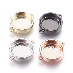 Mixed Color Brass Links, Cabochon Connector Settings, Plain Edge Bezel Cups, Flat Round, Mixed Color, Tray: 12mm, 19x14.5x3.5mm, Hole: 1.2mm