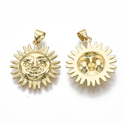 Real 16K Gold Plated Brass Pendants, Nickel Free, Sun, Real 16K Gold Plated, 22.5x20x3.5mm, Hole: 3.5x4mm