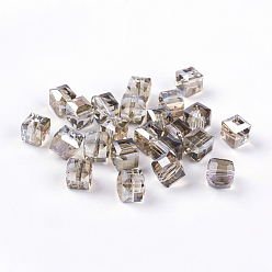 Gris Perles en verre electroplate, arc-en-ciel plaqué, facette, cube, grises , 9x9x9mm, Trou: 1mm