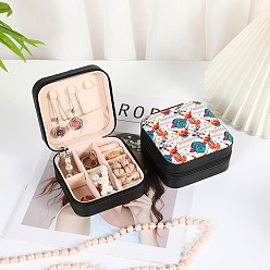 Cactus Boîte d'emballage de bijoux en cuir pu carré imprimé portable pour le stockage de colliers et boucles d'oreilles, cactus, 10x10x5 cm