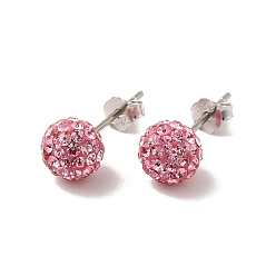 223_Light Rose Sexy Valentines Day Gifts for Her 925 Sterling Silver Austrian Crystal Rhinestone Ball Stud Earrings, 223_Light Rose, 15x6mm, Pin: 0.8mm