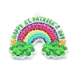 Rainbow Saint Patrick's Day Theme Acrylic Pendants, Clover Charm, Rainbow, 33x36x2.5mm, Hole: 1.8mm