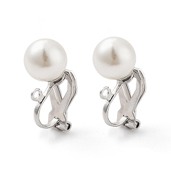 Stainless Steel Color 304 Stainless Steel Clip-on Earring Findings with Imitation Pearl Plastic Beaded, with Loops, Stainless Steel Color, 19x9x8mm