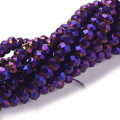 Purple Plated Electroplate Glass Bead Strands, Faceted, Rondelle, Purple Plated, 12x8~9mm, Hole: 1.5mm, about 72pcs/strand, 24 inch