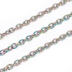 Rainbow Color Ion Plating(IP) 304 Stainless Steel Cable Chains, with Spool, Soldered, Oval, Rainbow Color, 2.5x1.5~2x0.5mm, about 32.8 Feet(10m)/roll