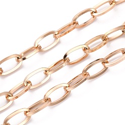 Rose Gold Ion Plating(IP) 304 Stainless Steel Paperclip Chain, Unwelded, with Spool, Oval, Rose Gold, 10x5x1mm, 32.8 Feet(10m)/roll