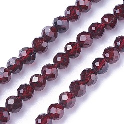 Dark Red Natural Garnet Beads Strands, Faceted, Round, Dark Red, 4~4.5mm, Hole: 0.6mm, about 90~100pcs/strand, 14.5~16.1 inch(37~41cm)