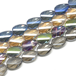 Color mezclado Abalorios de vidrio electrochapa, arco iris chapado, facetados,  torcedura, color mezclado, 18x13x6~7 mm, agujero: 1.5 mm, aproximadamente 40 pcs / 28.5 pulgada