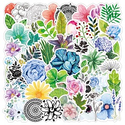 Mixed Color 50Pcs Waterproof PVC Plastic Stickers, Self Adhesive Picture Stickers, for Water Bottles, Laptop, Luggage, Cup, Computer, Mobile Phone, Skateboard, Guitar Stickers, Mixed Styles Flower Pattern, Mixed Color, 50~80mm