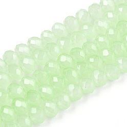 Pale Green Baking Painted Imitation Jade Glass Bead Strands, Faceted Rondelle, Pale Green, 8x6mm, Hole: 1mm, about 65~68pcs/strand, 15.75''(40~41cm)