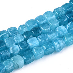 Dark Turquoise Natural Dolomite Beads Strands, Dyed, Cube, Dark Turquoise, 7~8x7~8x7~8mm,  Hole: 1.2mm, about 50~52pcs/strand, 14.76 inch~15.35 inch(37.5cm~39cm)