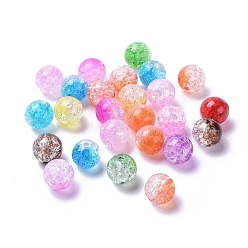 Mixed Color Two Tone Transparent Crackle Acrylic Beads, Half Spray Painted, Round, Mixed Color, 10mm, Hole: 2mm, about 938pcs/500g