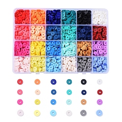 Mixed Color 24 Colors Eco-Friendly Handmade Polymer Clay Beads, Disc/Flat Round, Heishi Beads, Mixed Color, 8x0.5~1mm, Hole: 2mm, 24colors, about 76~80pcs/color, 1824~1920pcs/box