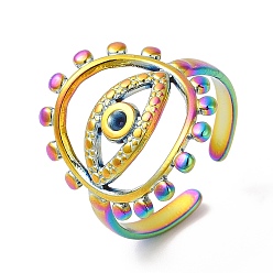 Rainbow Color Ion Plating(IP) 201 Stainless Steel Open Cuff Ring Rhinestone Settings, Eye Ring for Men Women, Rainbow Color, US Size 7 1/2(17.8mm),  Fit for 1.6mm Rhinestone