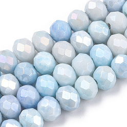 Light Blue Faceted Electroplated Glass Beads Strands, AB Color Plated, Abacus, Light Blue, 6x5mm, Hole: 1.2mm, about 88~89pcs/strand, 17.05 inch~17.32 inch(43.3~44cm)