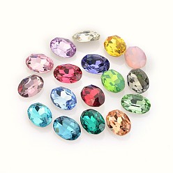 Mixed Color Faceted Oval Glass Pointed Back Rhinestone Cabochons, Grade A, Back Plated, Mixed Color, 18x13x7mm