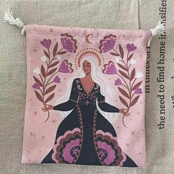 Pink Bolsa de almacenamiento de cartas de tarot, tarot de tela mochilas de cuerdas, rectángulo con patrón de mujer, rosa, 18x13 cm