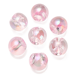Pink Placage uv transparent perles acryliques irisées arc-en-ciel, ronde, rose, 18.5mm, Trou: 4mm
