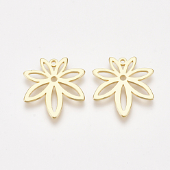 Real 18K Gold Plated Brass Pendants, Flower, Nickel Free, Real 18K Gold Plated, 21x19x1mm, Hole: 1mm
