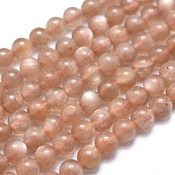 Peach Moonstone Natural Peach Moonstone Beads Strands, Grade A, Round, 4~4.5mm, Hole: 0.5mm, about 102pcs/Strand, 15.35 inch(39cm)