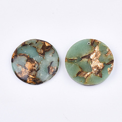 Pale Turquoise Assembled Natural Bronzite and Synthetic Aqua Terra Jasper Pendants, Flat Round, Pale Turquoise, 40x7mm, Hole: 1.4mm