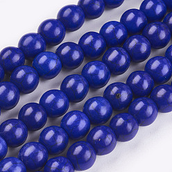 Bleu Nuit Perles synthétiques turquoise brins, teint, ronde, bleu moyen, 6mm, Trou: 1mm, Environ 67 pcs/chapelet, 15.75 pouce