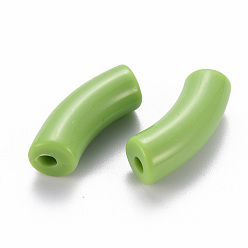 Olive Terne Perles acryliques opaques, tube incurvé, vert olive, 36x13.5x11.5mm, Trou: 4mm, environ133 pcs / 500 g