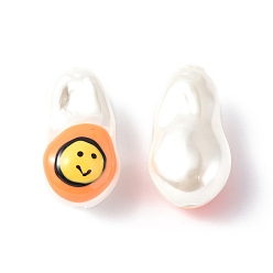 Sandy Brown Shell Enamel Beads, Oval with Smiling Face, Sandy Brown, 21~21.5x12.5~13x12mm, Hole: 1~1.2mm