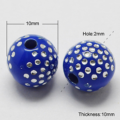 Medium Blue Plating Acrylic Beads, Metal Enlaced, Round, Medium Blue, 8x8mm, Hole: 2mm, 1700pcs/500g