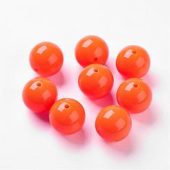 Naranja Rojo Granos de acrílico de neón, rondo, rojo naranja, 20 mm, Agujero: 2~3 mm, sobre 109 unidades / 500 g