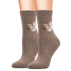 Tan Wool Knitting Socks, Winter Warm Thermal Socks, Squirrel Pattern, Tan, 250x70mm