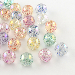 Mixed Color Round AB Color Transparent Acrylic Beads, with Colorful Glitter Powder, Mixed Color, 16mm, Hole: 2mm, about 245pcs/500g