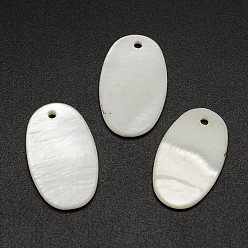 Creamy White Oval Freshwater Shell Pendants, Creamy White, 24x14x2mm, Hole: 1mm