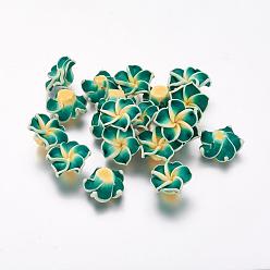 Sea Green Handmade Polymer Clay 3D Flower Plumeria Beads, Sea Green, 15x8mm, Hole: 2mm
