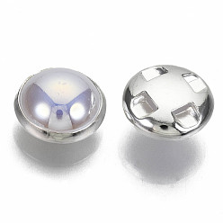 Silver ABS Plastic Imitation Pearl Sewing Buttons, AB Color, with Brass Findings, Lavender, Silver Color Plated, 10~10.5x6~6.5mm, Hole: 1mm