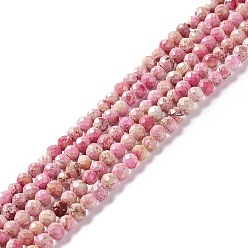 Flamant Brins de perles de jaspe impérial naturel, teint, facette, ronde, flamant, 3~3.5mm, Trou: 0.7~0.8mm, Environ 126~137 pcs/chapelet, 15.24~15.39 pouce (38.7~39.1 cm)