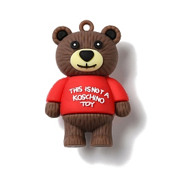 Red PVC Plastic Cartoon Big Pendants, Little Bear with Word Charms, for DIY Keychain Making, Red, 52x34.5x20mm, Hole: 2.7mm