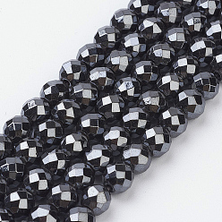 Negro No magnéticos hematites sintética hebras, facetados, rondo, negro, sobre 4 mm de diámetro, agujero: 1 mm, 103 pcs / Hilo, 16 pulgada