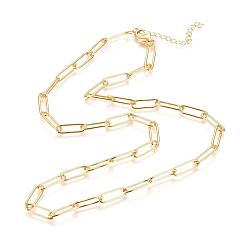 Oro Collares de cadenas de cable de latón unisex, cadenas de sujetapapeles soldadas, con cierre de langosta, larga duración plateado, dorado, 18.3 pulgada (46.5 cm)