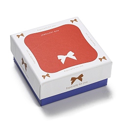 Tomato Cardboard Jewelry Box, Bowknot Print Jewelry Case for Earring Packaging, Square, Tomato, 7.4x7.4cm, 70x70mm inner diameter