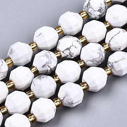 Howlite Natural Howlite Beads Strands, Faceted, with Seed Beads, Round, 8x8mm, Hole: 1.2mm, about 34pcs/strand, 15.35 inch(39cm)