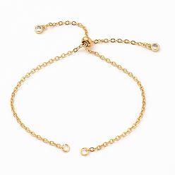 Golden Adjustable 304 Stainless Steel Cable Chain Slider Bracelet/Bolo Bracelets Making, with Brass Cubic Zirconia Charms, Golden, Single Chain Length: about 5-1/4 inch(13.3cm)
