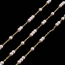 Plaqué 18K Or Véritable Chaînes perlées naturelles perlées, avec les accessoires en laiton, non soudée, avec bobine, réel 18 k plaqué or, 2.5x1x0.2mm, perles: 3 mm