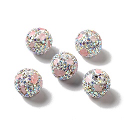 Pink Polymer Clay Rhinestone Beads, with Imitation Gemstone Chips, Round, Pink, 16x17mm, Hole: 1.8mm