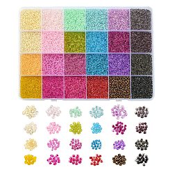 Color mezclado 19200 piezas 24 colores 12/0 cuentas de semillas de vidrio, transparente, rondo, color mezclado, 2~2.5x1.5~2 mm, agujero: 0.8 mm, acerca 800pcs / del color